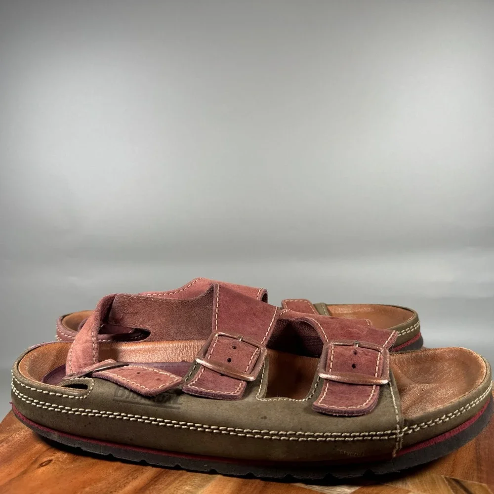 Bjorndal Mens 10 Leather Triple Buckle Slide Sandals Burgundy Made in Europe